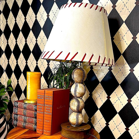 Vintage Baseball Table Lamp with Red Stitch Shade – Americana Sports Decor - Picture 4 of 15